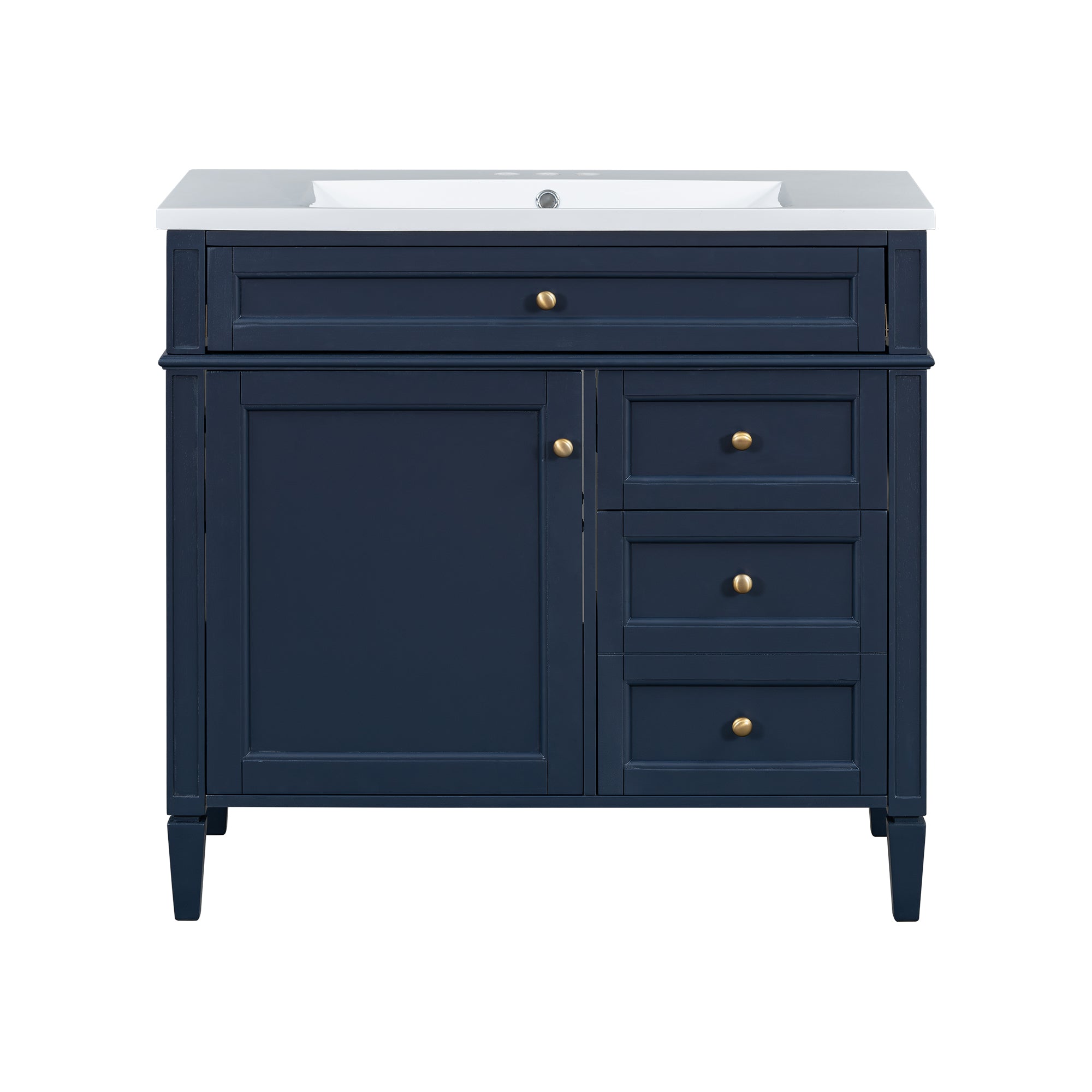 VanityFus 36-in Blue Bathroom Vanity Single Sink Combo with Resin Top Undermount 1 Soft Close Door 3 Drawers